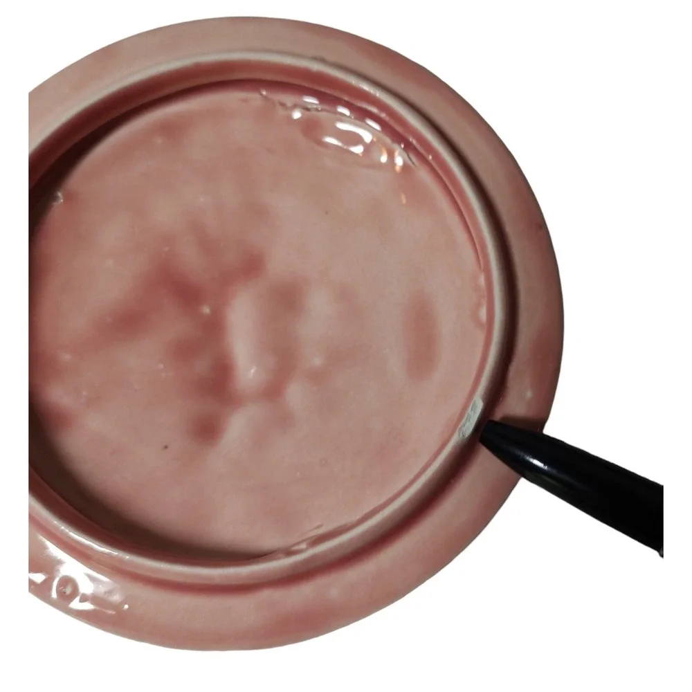 Vintage‎ Handmade Ceramic Powder Trinket Box Pink Angels Round 6.5 Inches SEE
